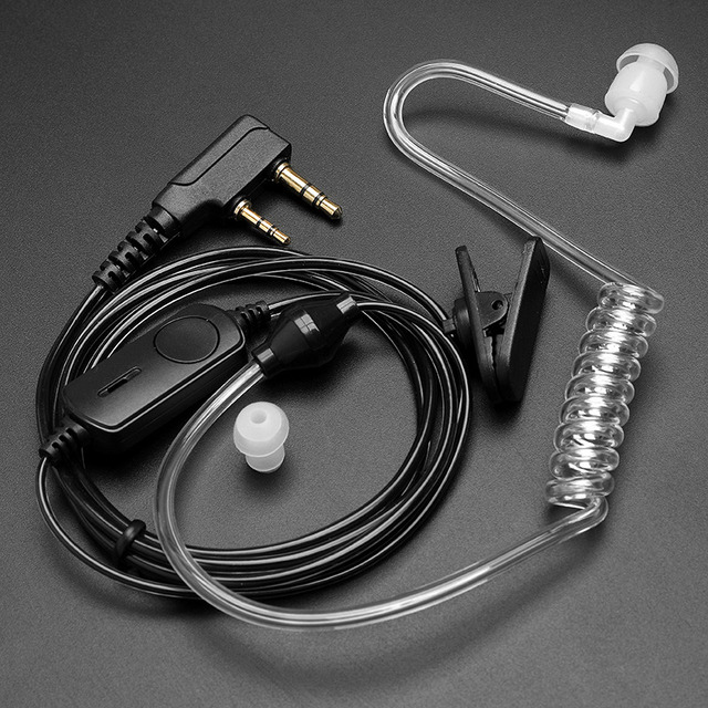 Two Way Radio Acoustic Tube Headset with PTT Button Professional Walkie Talkie Headset Microphone Two Pin for Baofeng Kenwood