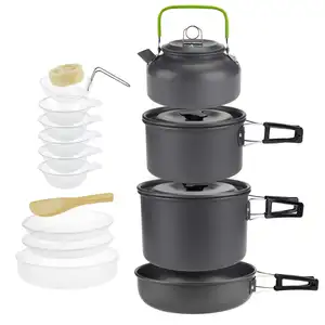 Set panci berkemah aluminium, peralatan masak piknik hiking luar ruangan 4-5 orang