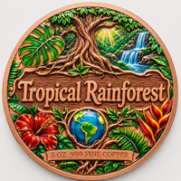 Pièce de monnaie en cuivre pur 999 de 5 oz, édition de collection premium Forêt tropicale, cadeau créatif avec impression UV colorée en relief 3D, édition collector