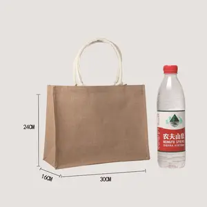 Wholesale Custom Logo Heavy Duty Natural Plain Burlap Jute Linen Hand Tote Shopping Bags For Women Gift