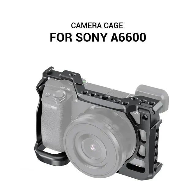 For 2493 for A6600 Aluminum Alloy DSLR Camera Cage with Cold Shoe Mount and 1/4 Thread Holes for Microphone & Flash Light