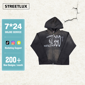Streetlux Oversized Pullover Hoodie Hombres Heavyweight 500GSM Acid Wash Vintage Distressed Terry Streetwear - Product Image 1