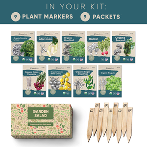 Coffret cadeau de Semences de légumes patrimoniaux certifiés biologiques, lot de 9 sacs de culture de plantation, tomates cerises, laitue romaine, pois pression sucre - Product Image 2