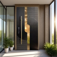 Portes d'entrée pivotantes de luxe en acier inoxydable brillant et aluminium moulé, design antivol, garantie 5 ans pour les maisons extérieures modernes