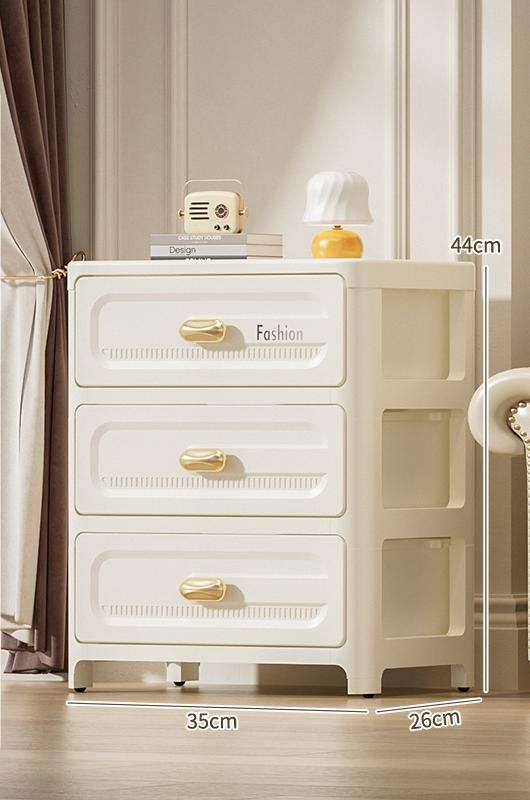 Cómoda de 35 cm de ancho, tres cajones - amarillo leche.