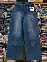 Jean cargo en denim à sequins taille mi-haute pour femme, coupe droite, toutes saisons, nouveau, vente en gros
