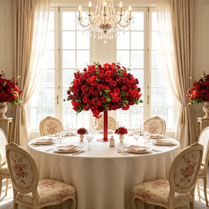 Boules de fleurs artificielles en soie de haute qualité, personnalisables, série rouge, centre de table, décoration de table de mariage - Product Image 3