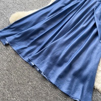 Robe longue décontractée pour femmes WIWT, élégante, bleue, col chemise, manches courtes, ceinture, pour tous les jours, vêtements pour femmes