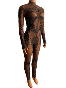 Traje de escenario de lujo para fiesta, pantalones ajustados de una pieza con diamantes de imitación brillantes, club nocturno, bar, <span class=keywords><strong>Netflix</strong></span>, bailarina de plomo - Product Image 5