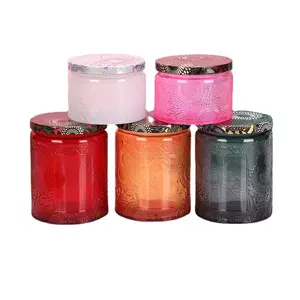 免费样品工厂价格库存透明玻璃烛台杯压花喷涂彩色香薰空蜡烛罐
