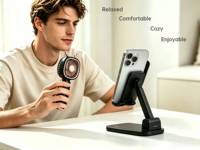 Kit Nomade Numérique en Cuir Fait Main Moderne - Sac d'Affaires Urbain Élégant avec Mini Ventilateur Rechargeable et Support de Téléphone Pliable pour Bureau