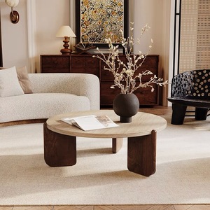 Tavolino da Tè in Legno Massello Minimalista Stile Wabi-sabi, Tavolino Rotondo per Salotto, Balcone e Casa - Product Image 5