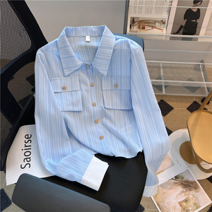 Camicia da Donna Casual a Righe con Colletto Retrò, Nuova Collezione Primavera 2025, Vendita all'Ingrosso - Product Image 1