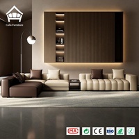 Canapé modulaire en L moderne, capitonné, en cuir véritable, personnalisation complète de l'ameublement pour projets de villas et d'hôtels