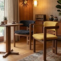 Chaises de salle à manger de style ethnique haut de gamme DISHI avec accoudoirs, structure en bois de frêne, revêtement en tissu - Usage domestique et commercial