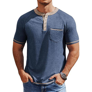 Camiseta de Verano Personalizada Amz para Hombre, Talla Estadounidense, Corte Holgado, Manga Corta, con Botones y Bolsillo, Estilo Vintage Informal Henry, 180 Gramos, Lisa - Product Image 5