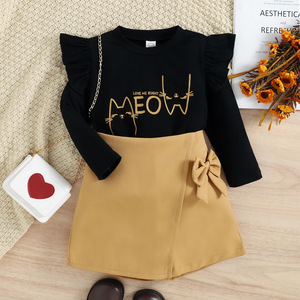 <span class=keywords><strong>Wei</strong></span> <span class=keywords><strong>Ying</strong></span> quần áo của bộ sưu tập mùa hè cô gái '2 mảnh phù hợp với dài tay áo Top & Bow trang trí cotton quần short - Product Image 4