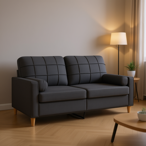 Dark Grey 2 Seater <b>Sofa</b> 100% Polyester Fabric Tufted Back Wooden <b>Legs</b> Modern Living Room Furniture - Product Image 2