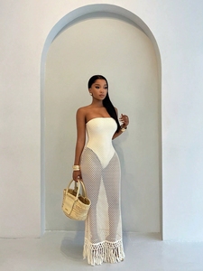 strapless and backless wedding dress Corset Strapless Front Slit Back Lace-Up Tulle Wedding Dress with Applique main image 1