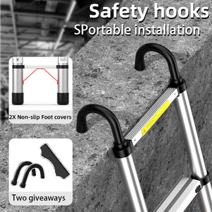 Modern Aluminum Silver/Red Manual Lock Telescopic Extension Ladder 7 <strong>Steps</strong> 2M Open Size <strong>Portable</strong> 330lb Capacity for Household - Product Image 5