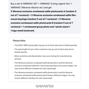 Weverse Early Bird Arirang Set Cd Música coreana pop para todas las edades - Product Image 5