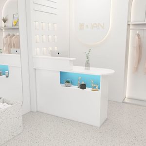 Modern <b>Small</b> <b>White</b> Wood Reception Desk High Quality Front <b>Table</b> for Beauty Salon Barber Shop Hotel & Gym - Product Image 5