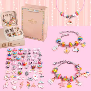 Pulsera de cristal colorida con abalorio para niños, Kit creativo de pulsera de dibujos animados Diy