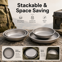 Assiette de camping GR1 en titane pur 15-19cm ultralégère portable pour pique-nique en plein air, randonnée, OEM personnalisé