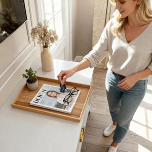 Wood Rectangular <b>Tray</b> 37x29x1.6cm Multifunctional <b>Storage</b> Living Room Organizing Surface - Product Image 4