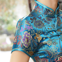 Robe chinoise de style chinois grande taille, cheongsam sexy pour femmes, vintage, classique, col mandarin, robe chinoise en brocart à fleurs, longues vestidos