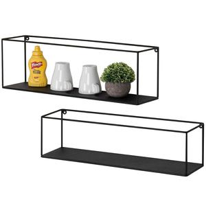 Conjunto de 2 rectángulo negro enmarcado Metal montado en la pared Rectangular estantes de exhibición para la decoración del hogar - Product Image 2