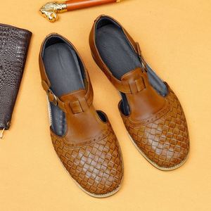 Sandales romaines gladiateur pour hommes les plus vendues, en cuir véritable tressé à la main, décontractées, pour la plage, l'extérieur, les mariages, respirantes - Product Image 1