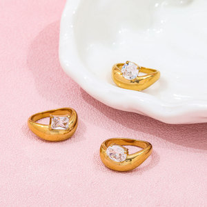 하이 엔드 <span class=keywords><strong>18K</strong></span> 일반 골드 직사각형 라운드 타원형 지르콘 청키 캠버 링 스테인레스 스틸 트렌디 심플 골드 도금 쥬얼리 - Product Image 6