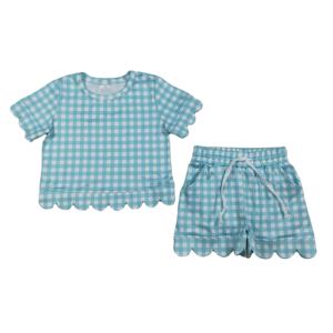 Conjuntos de Ropa Casual a Cuadros Coloridos para Niñas de RTS Boutique, Moda de Verano, Transpirables, de Algodón, con Borde Festoneado, Pantalones Cortos, Ropa para Hermanas - Product Image 1