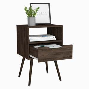 Nightstand 25 H Dark Walnut One Drawer One Open <b>Shelf</b> Four Legs - Product Image 5