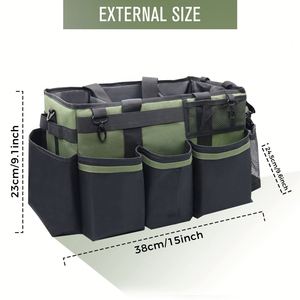 Organisateur de produits de nettoyage vert extra large avec séparateurs pliables, sac de rangement portable pour produits nettoyants avec poignée - Product Image 5