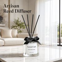 Flacon diffuseur rond en verre transparent avec nœud en ruban noir assorti et bâtonnets en fibre noire, vide, pour huiles essentielles
