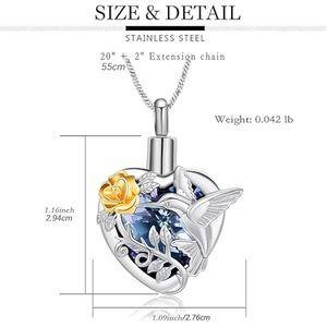 Hummingbird Ashes kolye külleri için kalp kremasyon takı paslanmaz çelik anıt kolye kül tutucu için insan evcil - Product Image 2