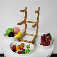 Hotselling 3-laags creatief Europees keramiek bamboe houten presentatieplateau voor salade, groenten, fruit, noten en snacks