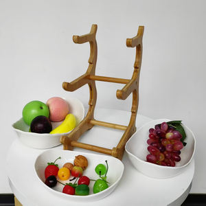 ชั้นวางของเซรามิกสไตล์ยุโรป 3 ชั้น พร้อมฐาน<span class=keywords><strong>ไม้</strong></span>ไผ่ สำหรับจัดแสดงจานเซรามิก <span class=keywords><strong>ใส</strong></span>่สลัด ผัก <span class=keywords><strong>ผล</strong></span><span class=keywords><strong>ไม้</strong></span> ถั่ว และของว่าง - Product Image 3