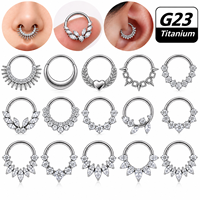Bague clicker à charnière en titane pour septum CRYSPURE pour enfants, avec feuilles et cœurs en CZ or et argent, bijou de piercing pour le nez et le corps