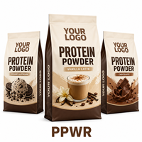 Sachet d'emballage personnalisé PPWR aspect Kraft pour poudre protéinée, pochette à fond plat avec votre logo pour les marques de suppléments naturels
