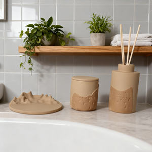 C & H Bougie parfumée beige chic <span class=keywords><strong>de</strong></span> style désert saoudien en ciment personnalisé pour salon, chambre et <span class=keywords><strong>salle</strong></span> <span class=keywords><strong>de</strong></span> <span class=keywords><strong>bain</strong></span> - Product Image 5