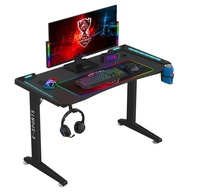 Bureau de jeu robuste noir multicolore pour la maison et le bureau, table de jeu pour gamer avec éclairage RGB, table d'ordinateur de bureau