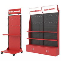 Lemari Display Ritel Pegboard dengan Rak Gantungan dan Penyimpanan Bawah untuk Toko Perkakas