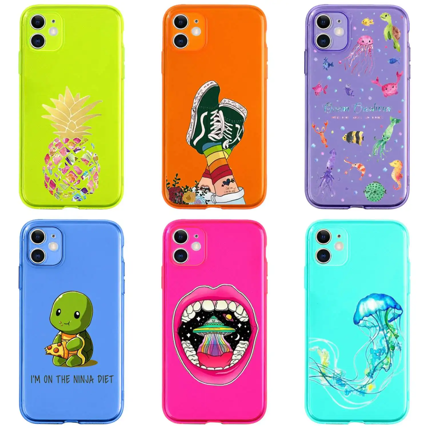 Small Moq Custom Logo Fashion Design Neon Fluorescent Tpu Mobile Phone Cases For Iphone 11 Pro Max fundas De Celular