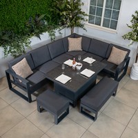 Ensemble de canapés d'extérieur en forme de L à montage rapide, canapé de balcon avec ottoman, canapé d'angle de jardin avec table foyer