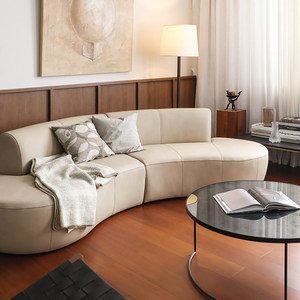 Canapé modulaire multiplace en cuir véritable courbé, style <span class=keywords><strong>Bauhaus</strong></span> nordique, durable, respirant, design modulaire, sièges spacieux - Product Image 6