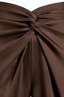 Pantalon Palazzo Plissé Taille Haute en Satin pour Femme, Coupe Large, Nœud Devant, Marron Chocolat, Style Habillé Décontracté, OEM