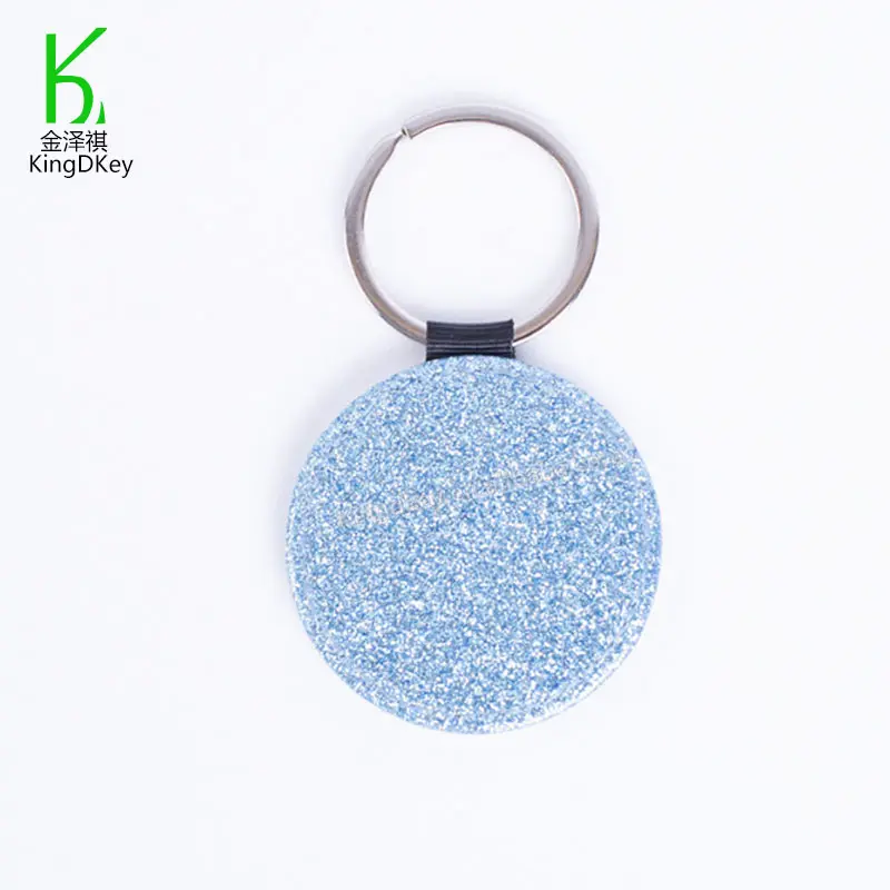 New Fashion Key Ring chain Tag Glitter Pu Leather Wallet Square Heart Round Shape Available Sublimation Keychain